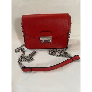 BCBG red crossbody bag with silver chain strap